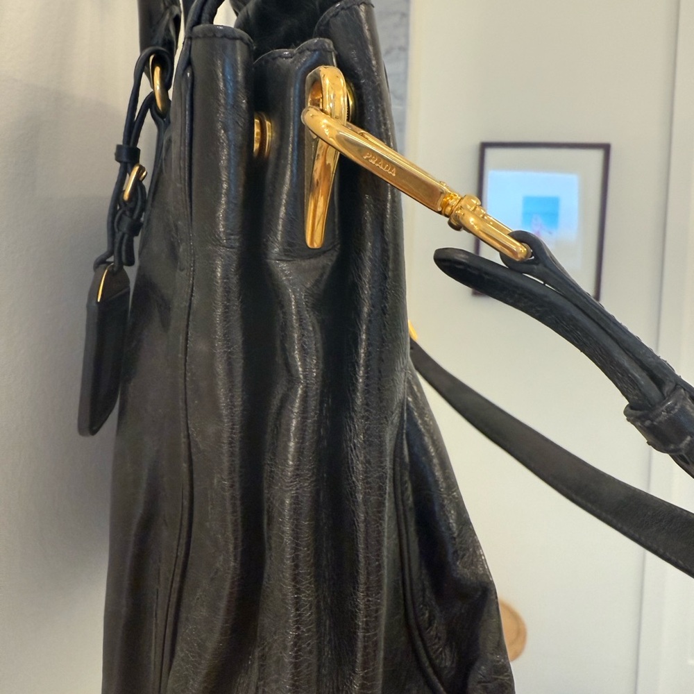 Prada Black Leather Handbag with Gold Accents - Picture 3 of 8